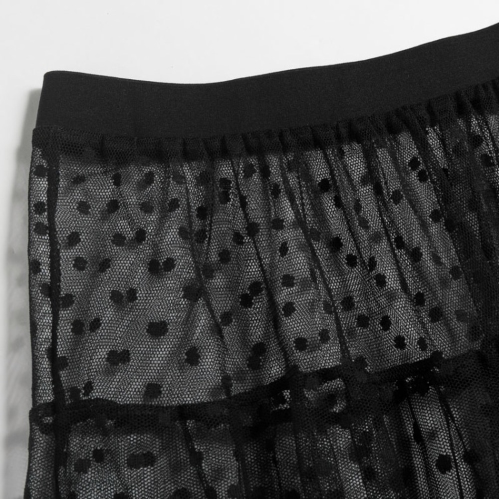 CLEARANCE Black Sheer Mesh Polka Dot Maxi Skirt Coverup - Picture 3 of 5